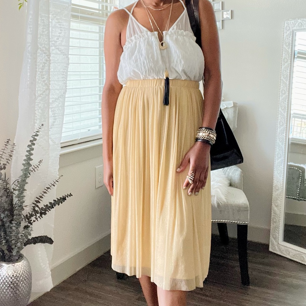 Zara Gold Tulle Midi Skirt Small